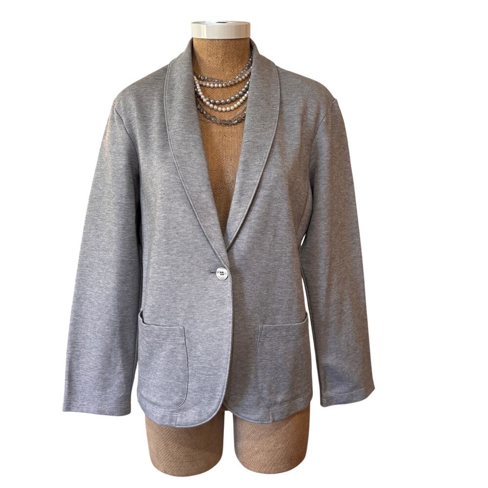Uniqlo Womens Light Gray Cotton Blazer Sz XL Single Button Preppy Office Casual